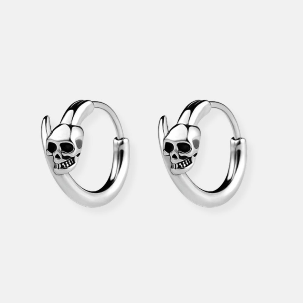 Horned Skull Hoop Earrings