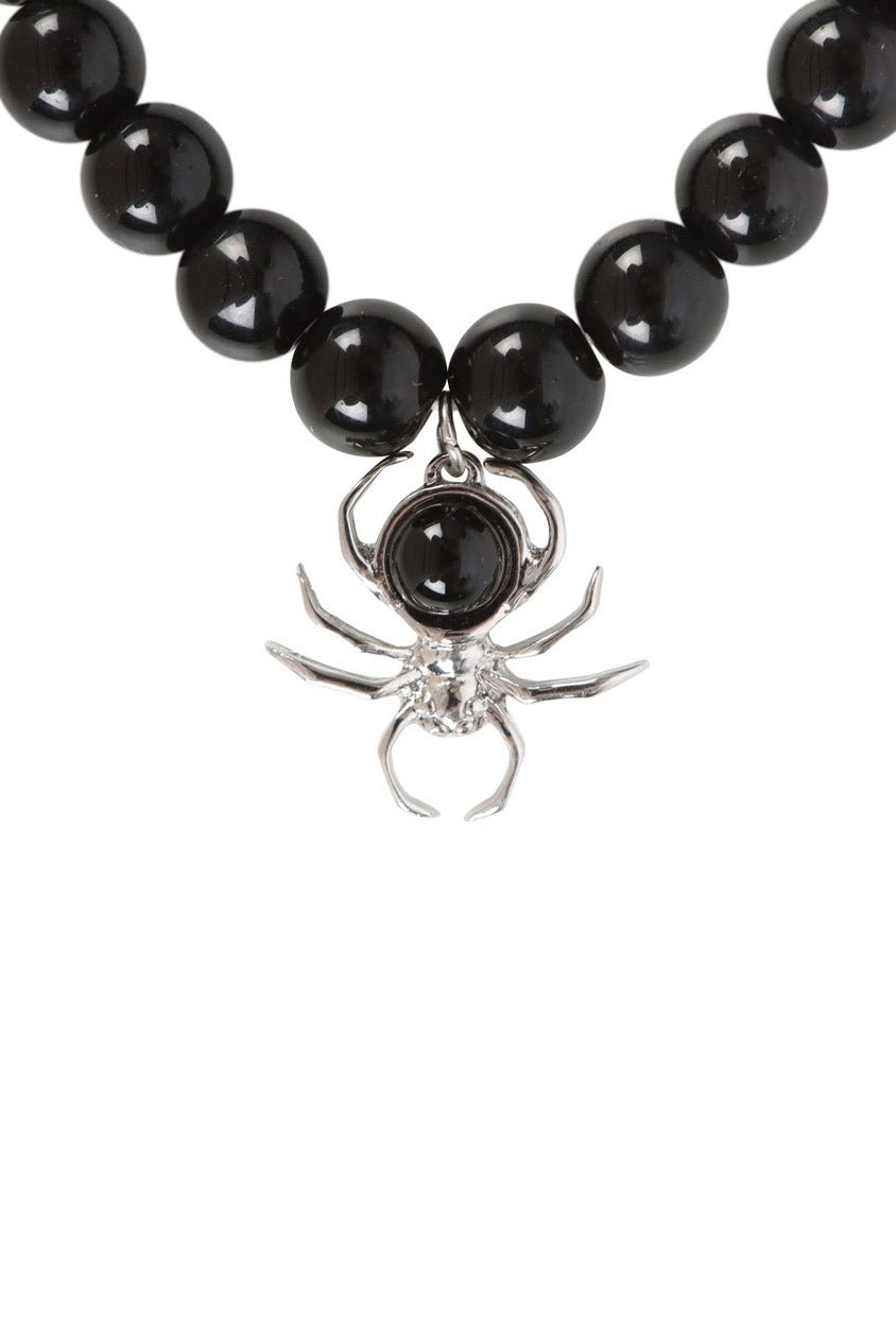 Gothic Spider Black Obsidian Beaded Bracelet