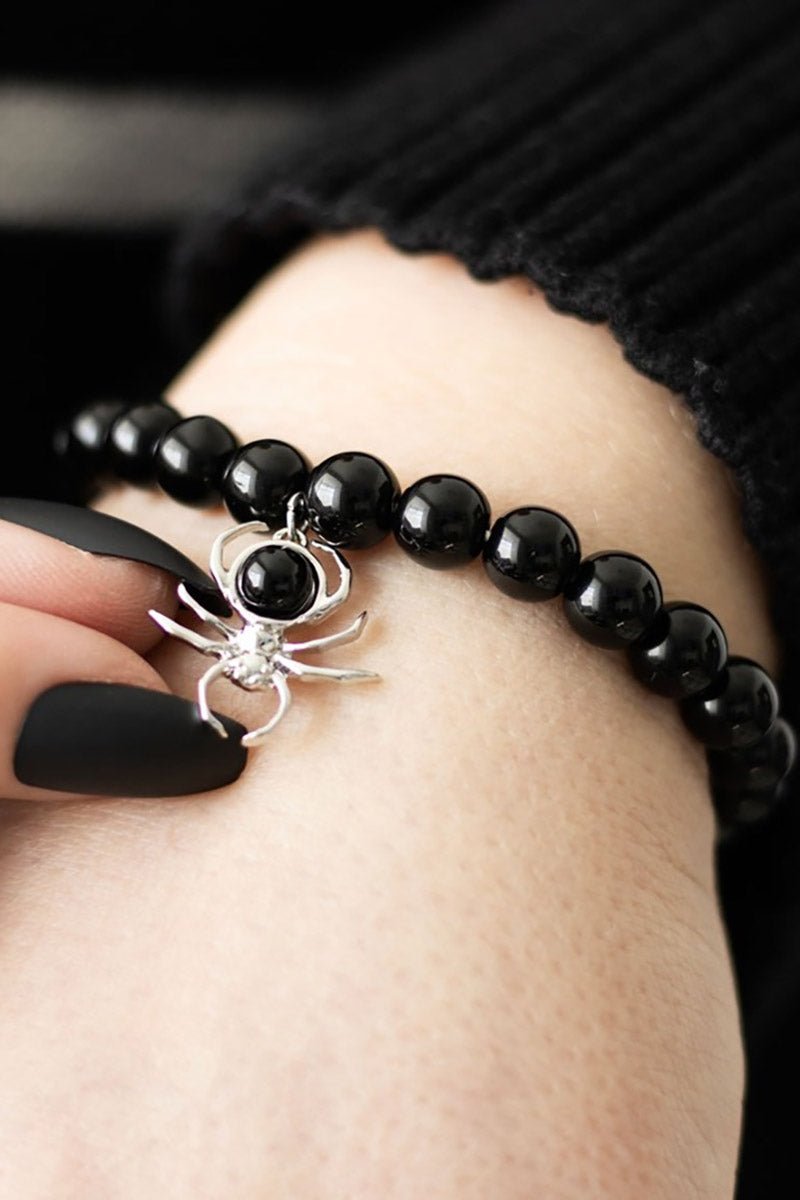 Gothic Spider Black Obsidian Beaded Bracelet