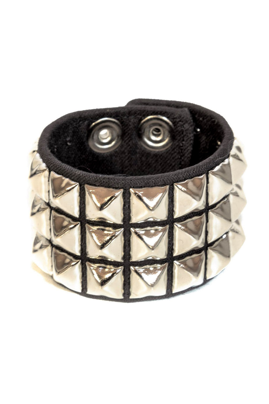 Black Canvas Bracelet [3 Pyramid Stud Rows]